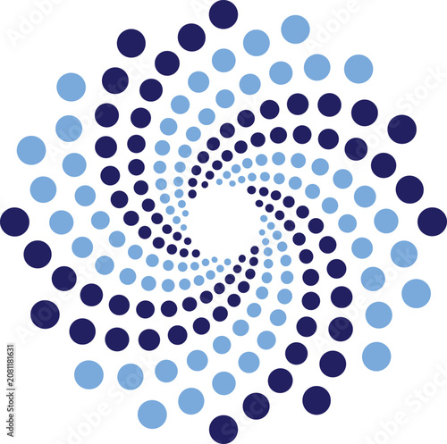 Abstract Spiral Halftone Dot Circle with Blue Radial Geometric Vector Design Element
