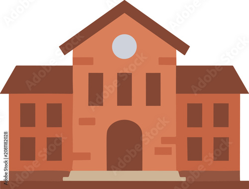 School Building Flat Vector Icon with Educational Campus Architecture Isolated on White Background