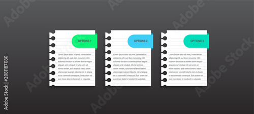 Minimal notebook infographic template featuring three editable option tabs, lined paper design, and clean modern layout. Perfect for business presentations, workflows, reports, and process visual