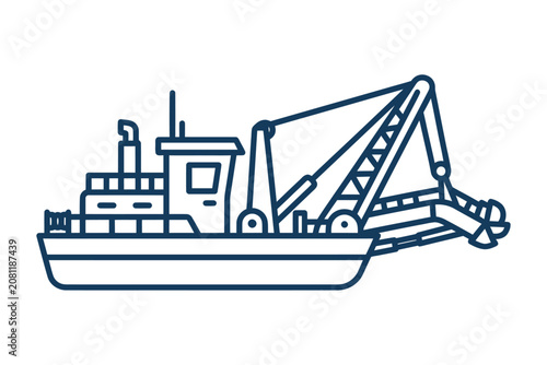 Industrial Dredger Ship Vector Illustration