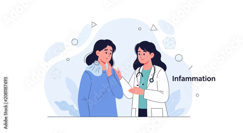 Doctor Consoles Patient Suffering from Inflammation and Sore Throat, Healthcare Illustration