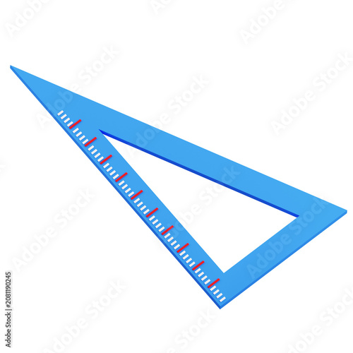 Blue Triangle Ruler 3D Icon for Education and Geometry
