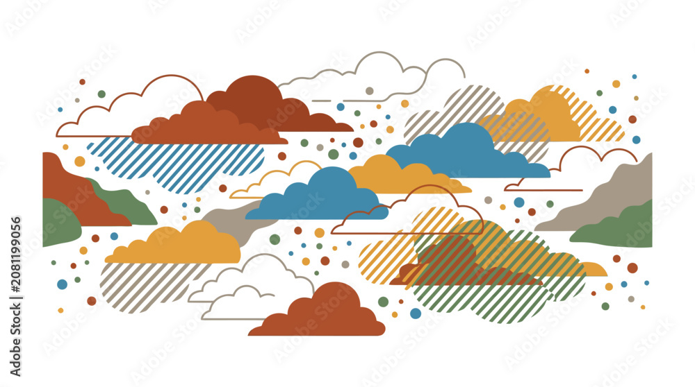Obraz premium Abstract Cloud Landscape Illustration with Geometric Patterns and Earthy Tones