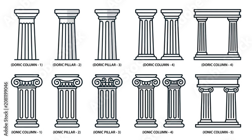 Bild auf Leinwand Ancient Greek and Roman Architectural Columns Set Vector Illustration
