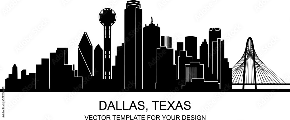Fototapeta premium Dallas skyline horizontal banner. Dallas, Texas. Vector template for your design. Vector black silhouette. with white background