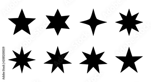 Diverse Star Shapes Collection, Black Geometric Icons, Modern Graphic Elements, Celestial Symbols Set