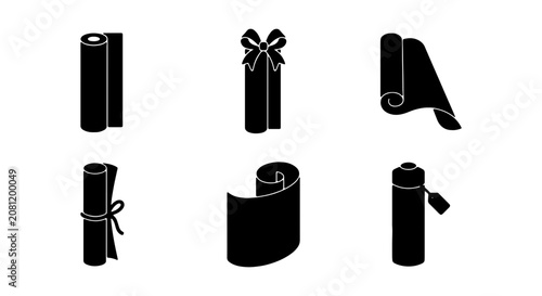 Rolled Paper Icons Set, Scroll and Gift Vector Graphics, Document Rolls Collection