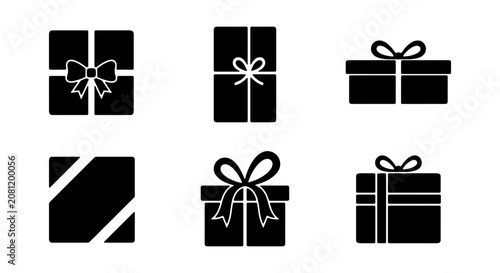 Gift Box Icons Set, Present Packaging Vector Graphics, Holiday Celebration Symbols