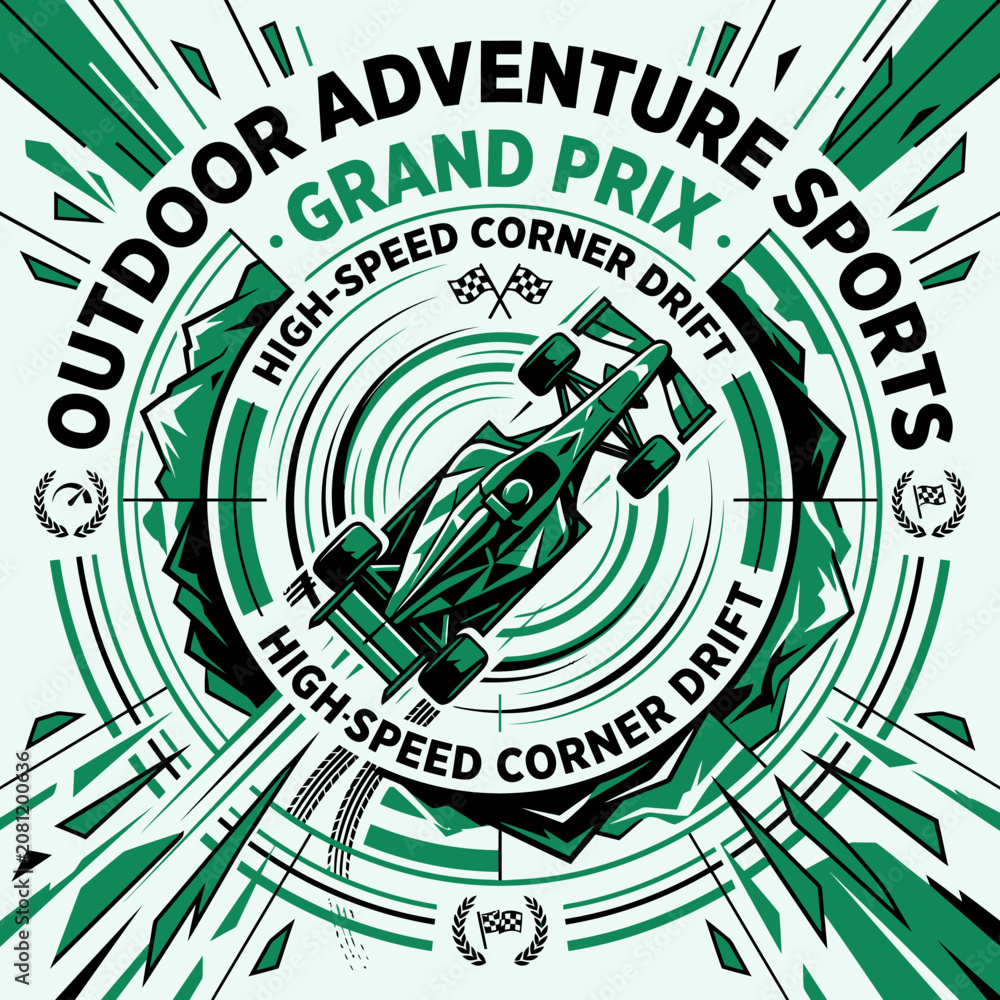 Obraz premium Dynamic Grand Prix Racing Formula Car Speed Emblem Design Outdoor Adventure