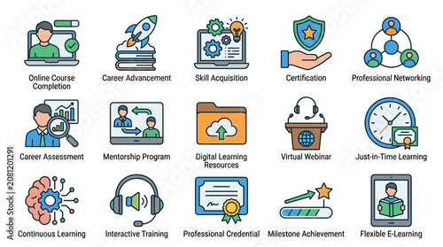 E learning icons for online courses.