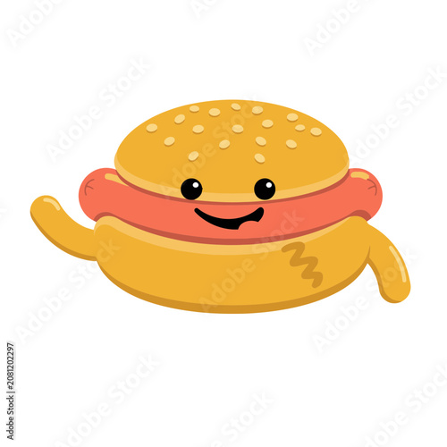 Cute cartoon hot dog character with arms and smile