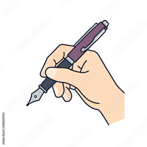 Hand holding a fountain pen, flat vector illustration