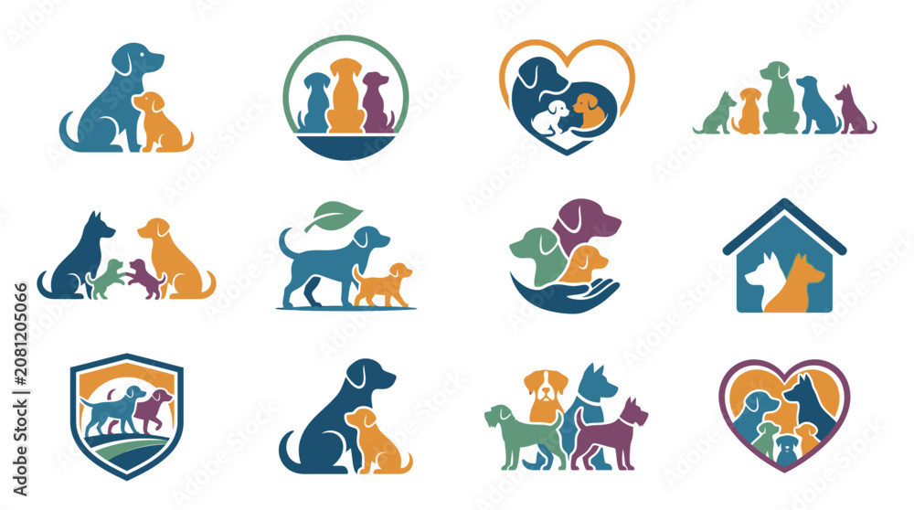 Fototapeta premium Colorful silhouettes for animal welfare and pet bonding.