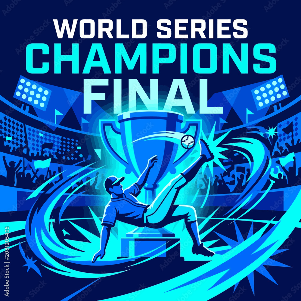 Obraz premium Dynamic Baseball Championship Victory Celebration Dynamic Action Illustration