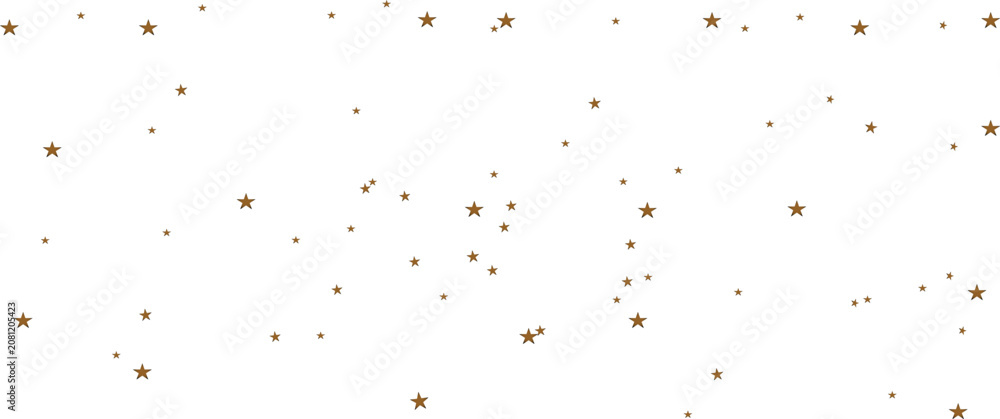 Fototapeta premium Golden star confetti falling on white background, shimmering gold stars vector pattern, elegant festive stardust overlay for holiday celebration, sparkling celestial sky background