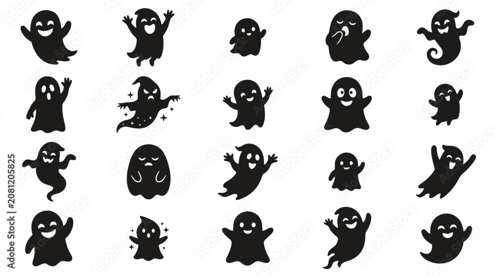 Obraz premium Collection of cute black ghost characters in playful and expressive poses