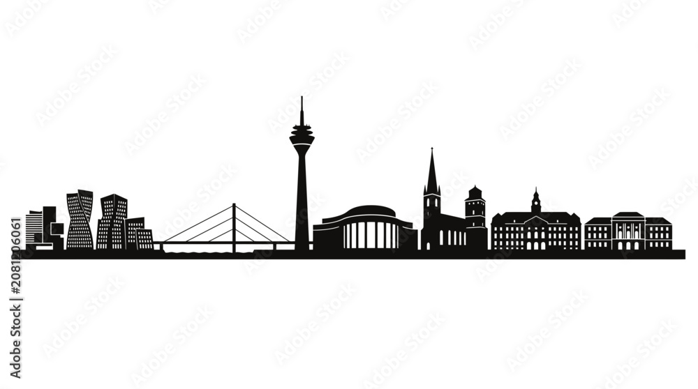 Obraz premium Dusseldorf Skyline Silhouette - Iconic German Cityscape