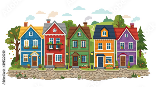 Photos Colorful Row Houses Neighborhood Street Scene