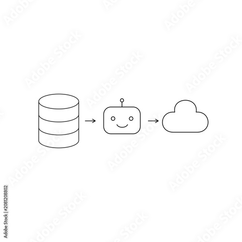 AI Cloud Data Icon, Cloud Database Storage and Artificial Intelligence Data Management Line Icon｜AIクラウドデータアイコン クラウドデータ クラウドストレージ データ管理 AI 人工知能 線画