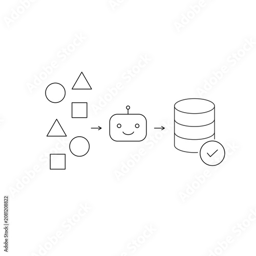 AI Database Icon, Database Management and Verified Data Storage with Artificial Intelligence, Line Icon｜AIデータベースアイコン AIデータベース管理 データ管理 保存 線画