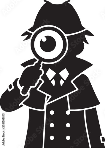 A detective examines clues with a magnifying glass closely.