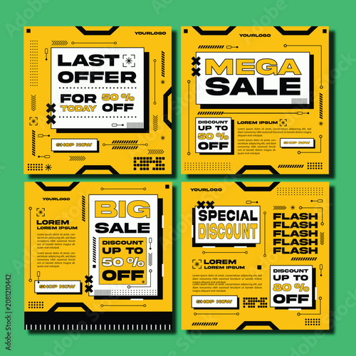 Modern Tech Sale Social Media Post Template Set with Yellow and Black Color