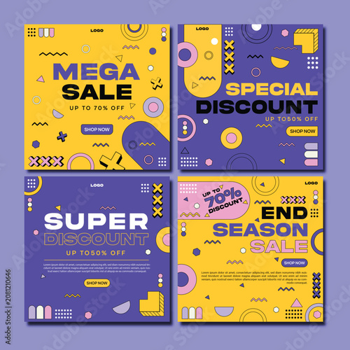 Memphis Style Sale Promotion Social Media Post Template Set