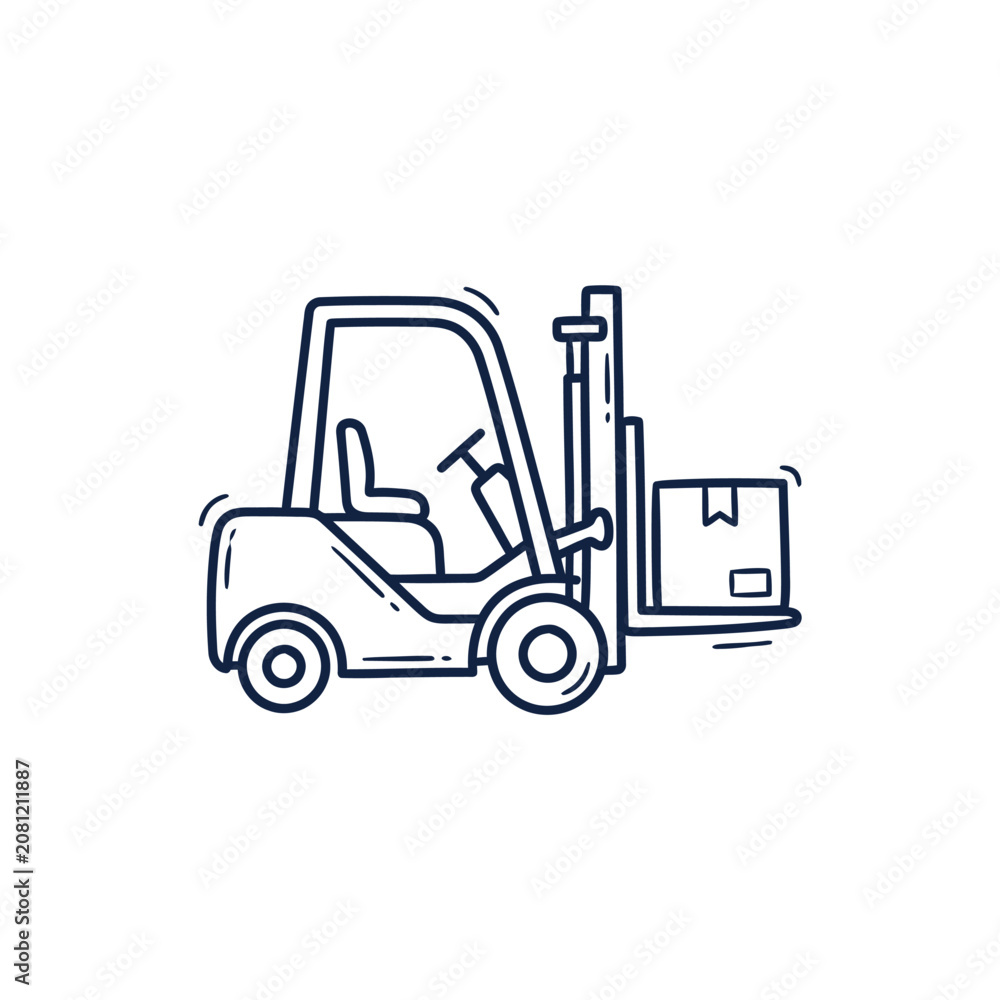 Naklejka premium Forklift lifting single cardboard box icon