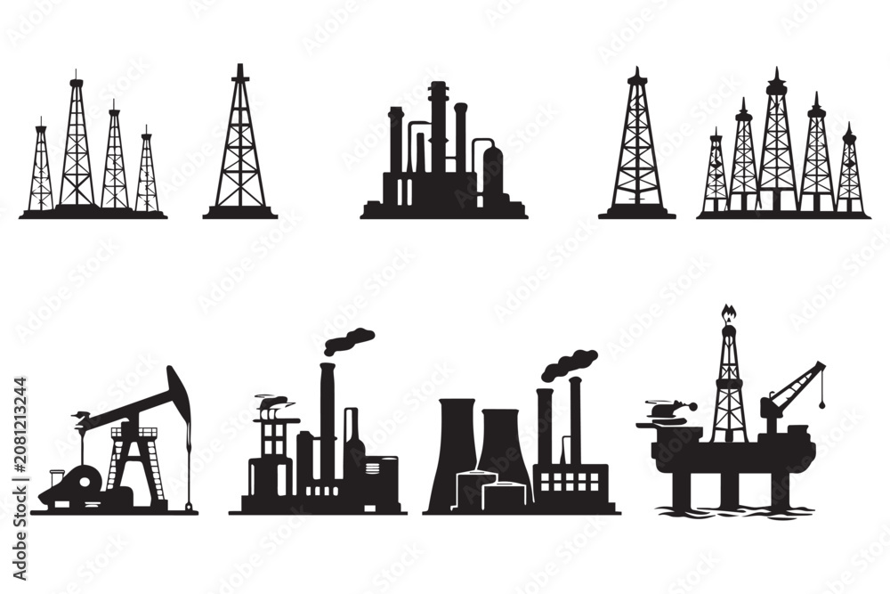 Fototapeta premium set of silhouettes of oil industry