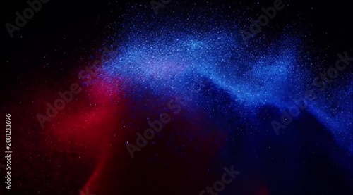 Colorful powder explosion background with abstract red cloud wave shape against dark space dynamic splash vibrant dust texture particle energy motion art design backdrop