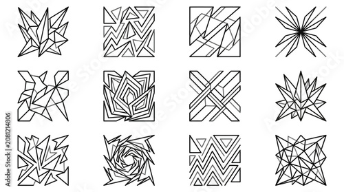 Tableau sur toile Sharp crystalline geometric sketches and star forms.