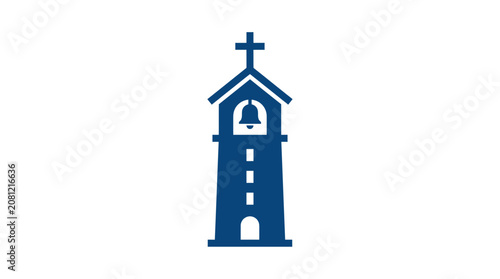 Billede på lærred Blue Church Bell Tower Icon with Cross