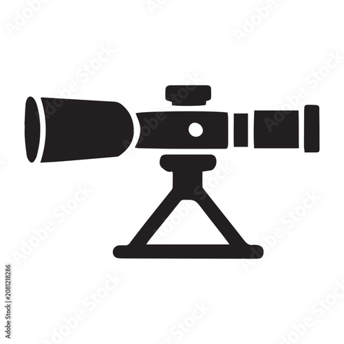 Telescope icon on a tripod stand black graphic with telescope, astronomy