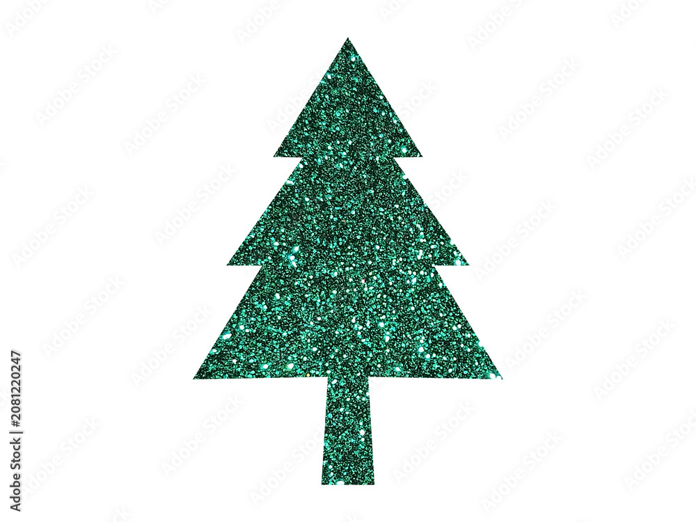 Obraz premium Green Glitter Christmas Tree Silhouette - Shiny Sparkly Pine Tree Festive Holiday Decoration
