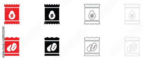 Potato chip bag icon vector, chips bag snacks packet symbol icon vector, silhouette and line art illustration