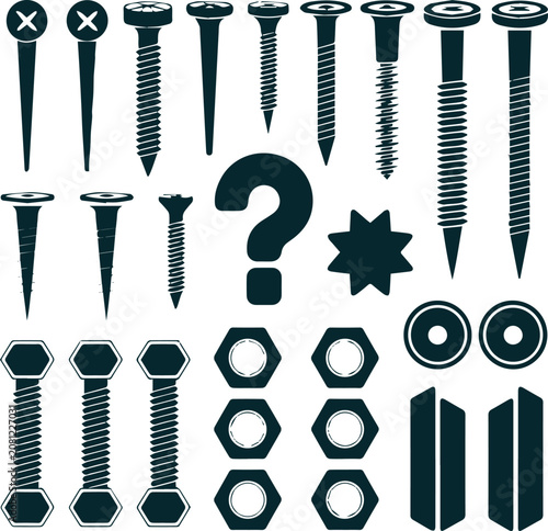 Screw and Bolt Icon Set for Hardware and Construction
