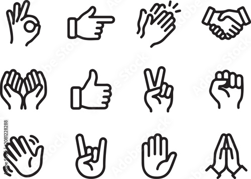 Assortment of hand gesture icons on grid.