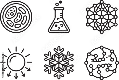 Molecular biology and lab chemistry symbols.