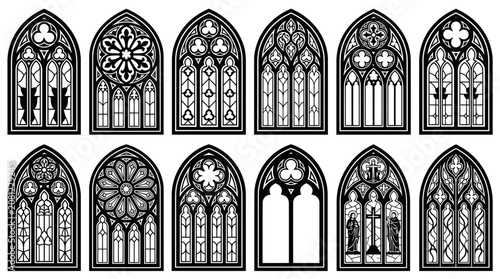 Photos Gothic Window Designs: Set of Ornate Architectural Elements