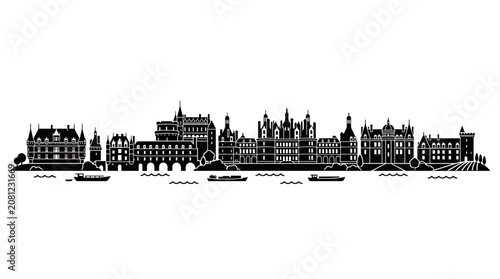 Bild auf Leinwand Chambord Castle Skyline Silhouette, Loire Valley Landmark, France Architecture