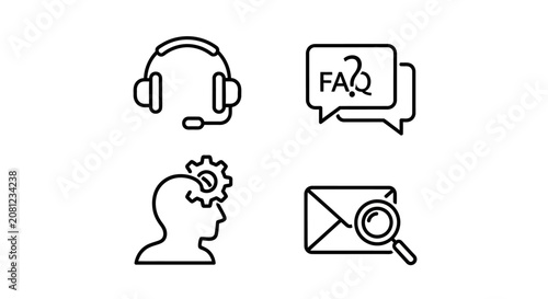 Fotografie Customer service, FAQ, ideas, and email support icons on white background