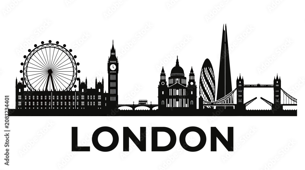 Fototapeta premium London Skyline Silhouette - Iconic Landmarks in Black and White