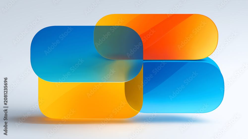 Fototapeta premium Transparent Glass UI Pills with Blue Orange Abstract Overlap