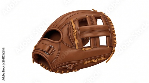 3D rendered brown leather baseball glove equipment isolated on white background for sports design