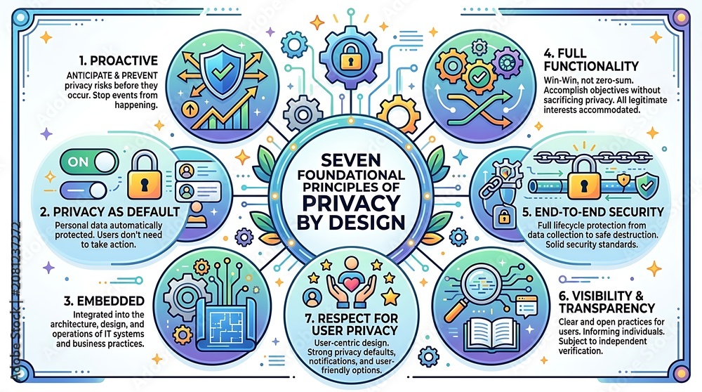 Naklejka premium Data privacy by design seven foundational principles infographic