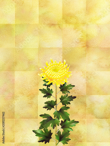 Fotografía Yellow chrysanthemums against a gold background/smudge