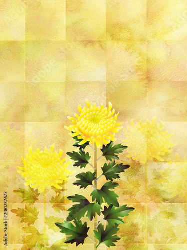 Foto Yellow chrysanthemums against a gold background/smudge