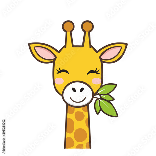 Cute cartoon giraffe head with leaf