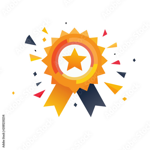 Flat Design Award Badge with Star and Geometric Shapes