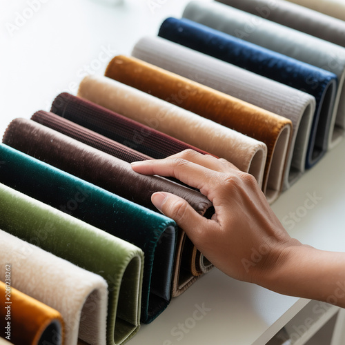 A hand selecting a colorful leather wallet from a row of various stylish wallets on a store shelf